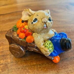 Pendelfin Vintage ‘Barrow Boy’ Bunny in a Fall Halloween Pumpkin Veggie Cart